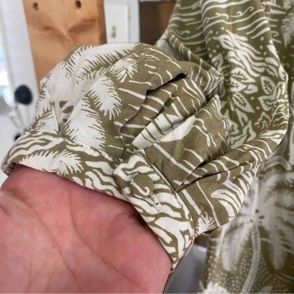 Desmond & Dempsey X H&M Green White Tropical Palm Print Linen Blend Midi Dress S - Picture 9 of 15